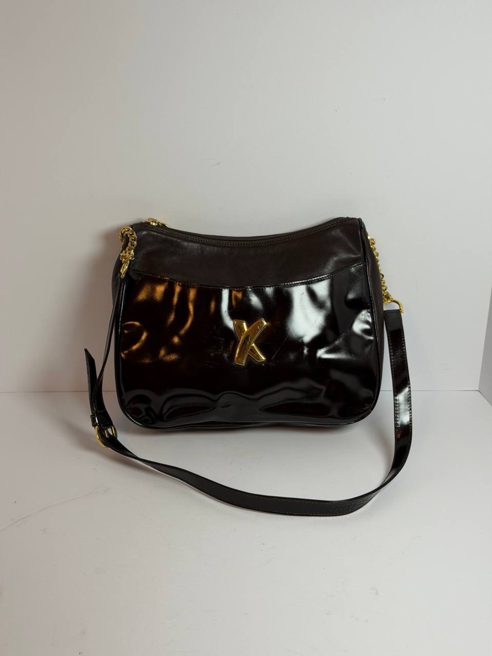Paloma Picasso X Logo Dark Brown Leather Shoulder Bag